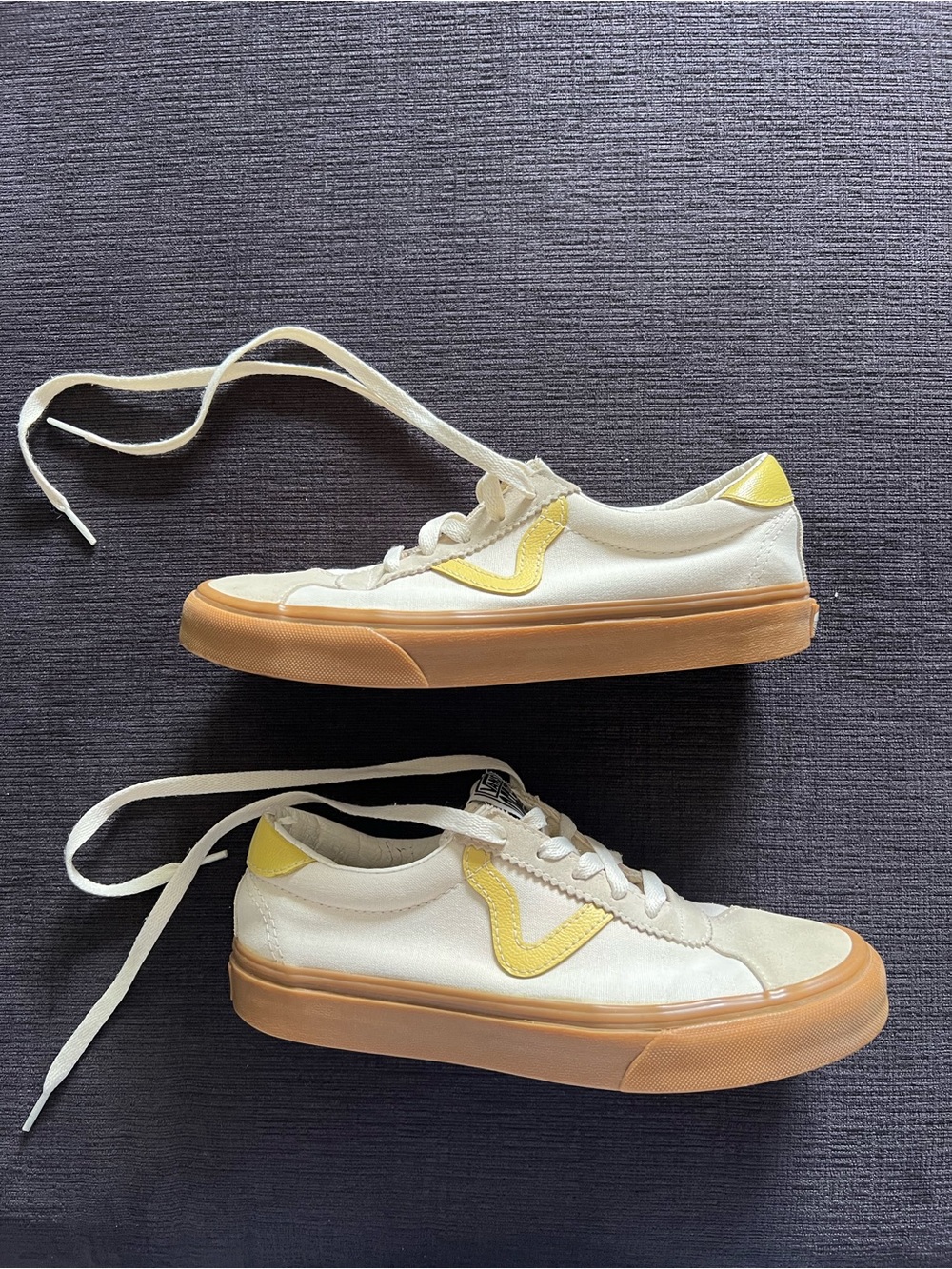 Vans Cream Sneakers with Yellow Accents and Gum Sole
